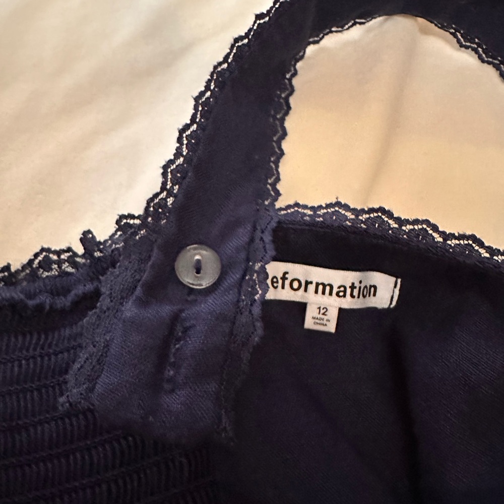 Reformation Rowen Linen Midi Dress in navy 12 - Picture 7 of 7